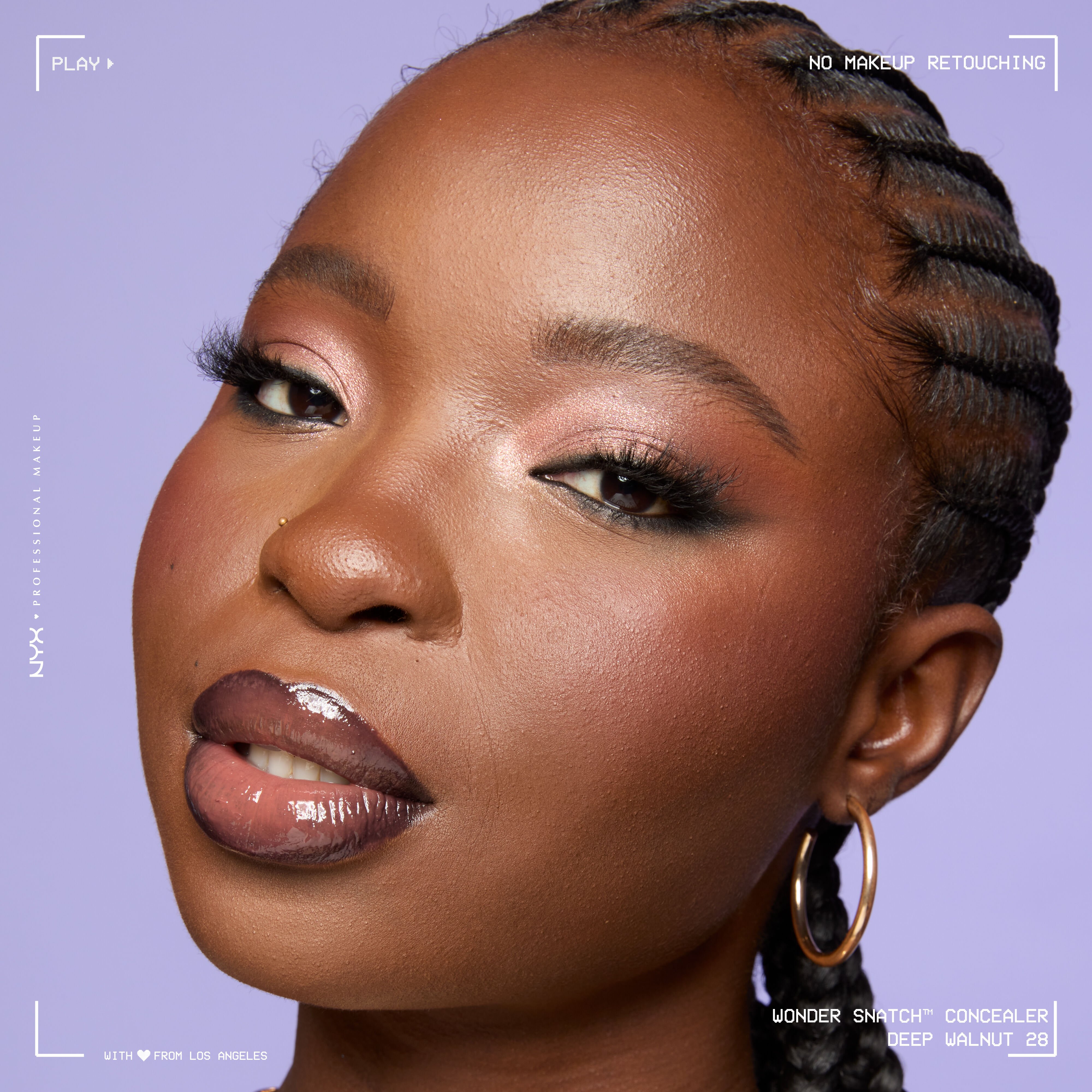 Close-up of model wearing Wonder Snatch(TM) Concealer, with brightened under-eyes, smooth-looking skin, and a natural finish.