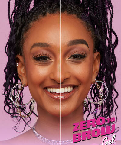 Model wearing Liquid Brow Gel on one eye.