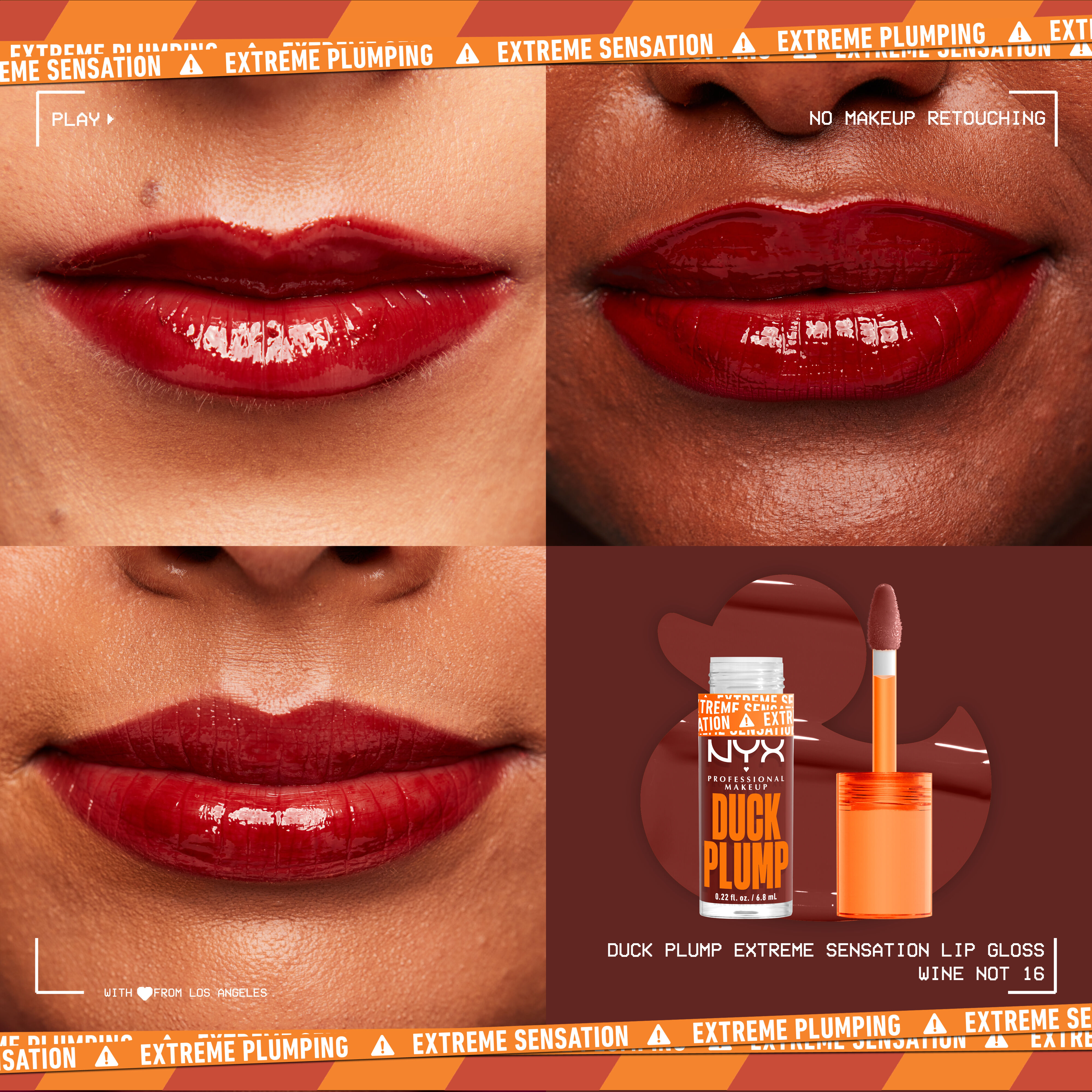 Duck Plump Lip Plumping Gloss on three different pairs of lips