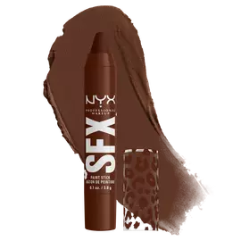 NYX Professional Makeup Party Animals SFX Face & Body Paint Stick in Cocoa Cult, a brown paint stick shown with a brown paint swatch.