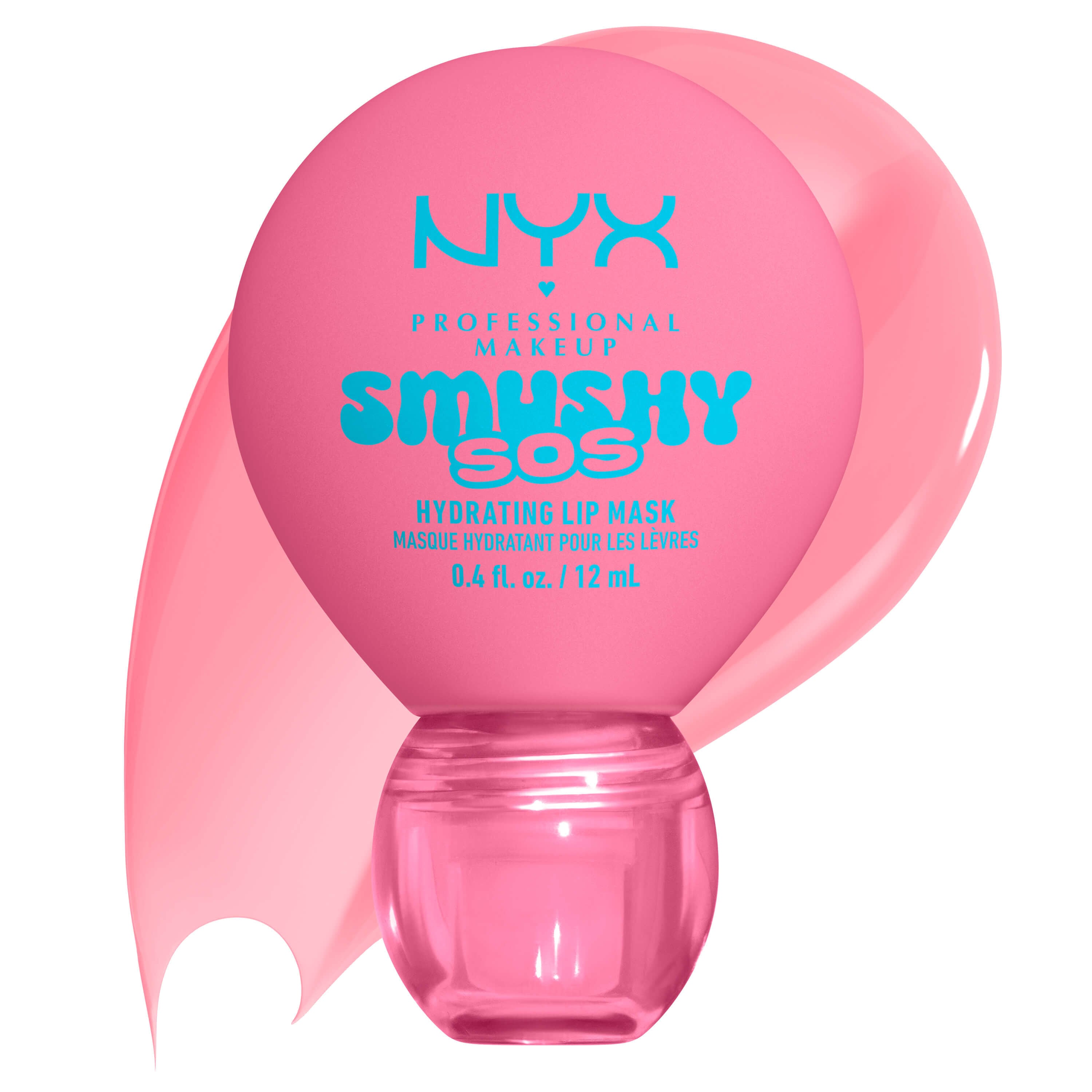 NYX Professional Makeup Smushy SOS Up to 12-Hour Hydrating Tinted Lip Treatment in Guava Glaze with glossy texture swatch