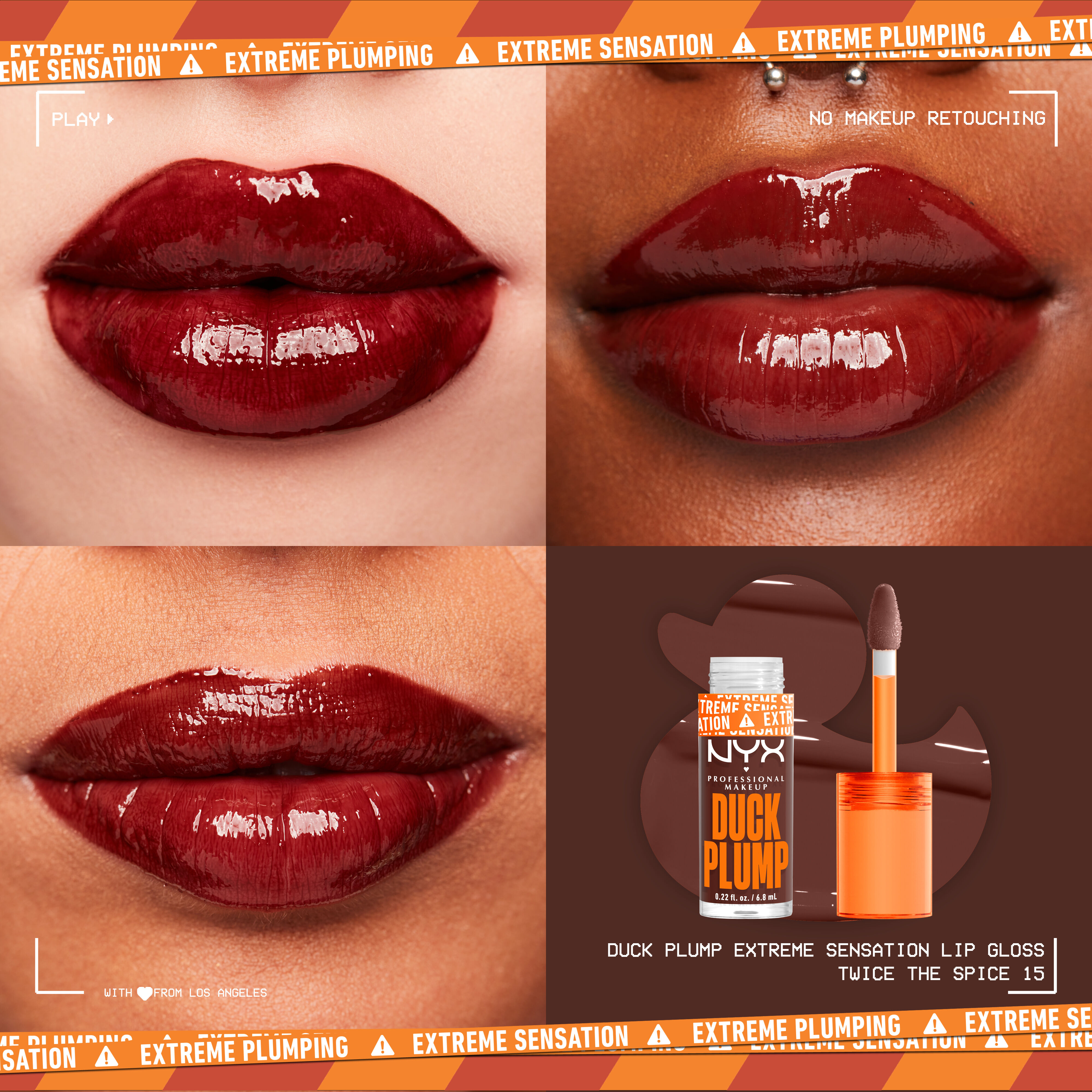 Duck Plump Lip Plumping Gloss on three different pairs of lips