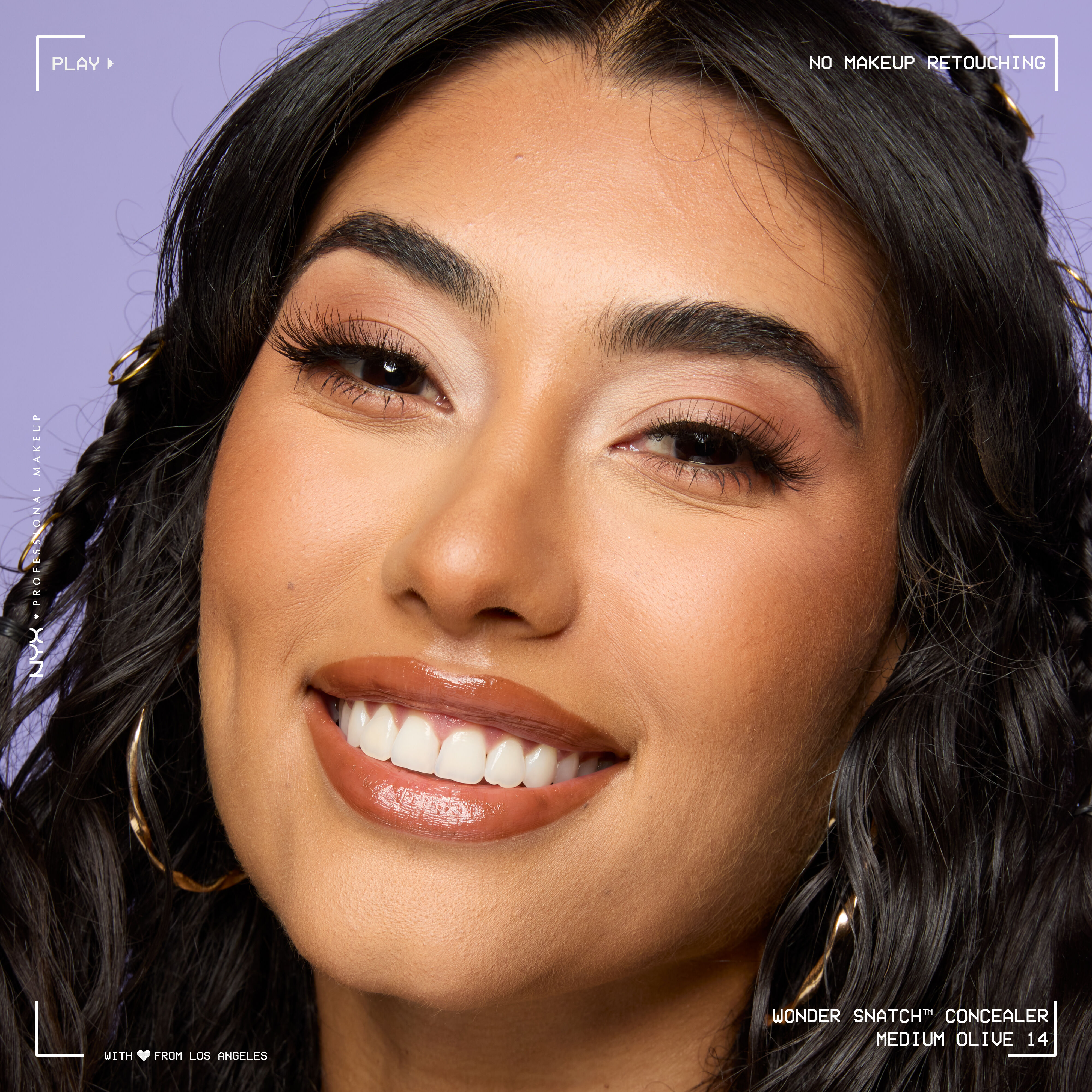Close-up of model wearing Wonder Snatch(TM) Concealer, with brightened under-eyes, smooth-looking skin, and a natural finish.