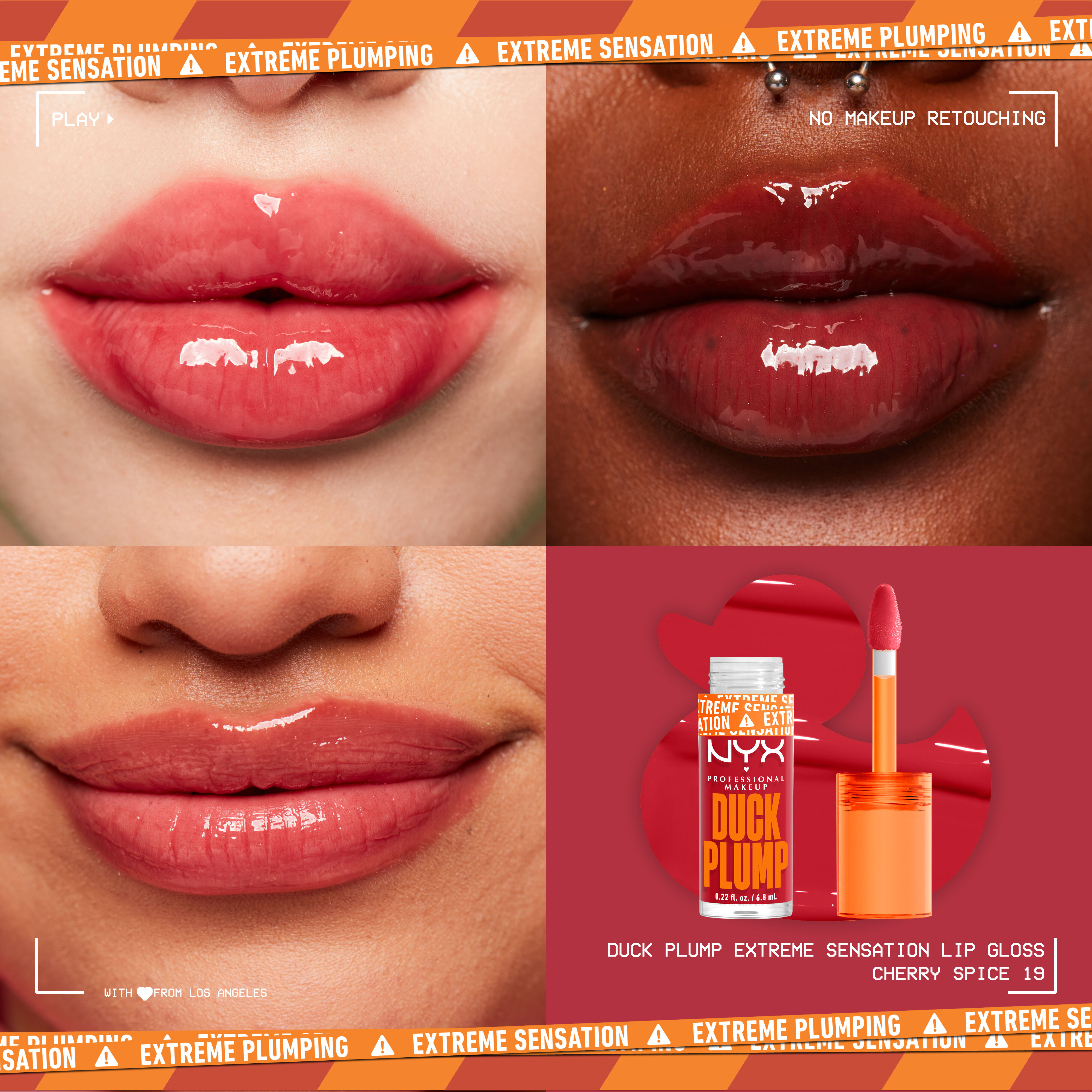 Duck Plump Lip Plumping Gloss on three different pairs of lips