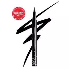 Epic Ink Waterproof Liquid Eyeliner packshot in shade Black with black squiggle in the background