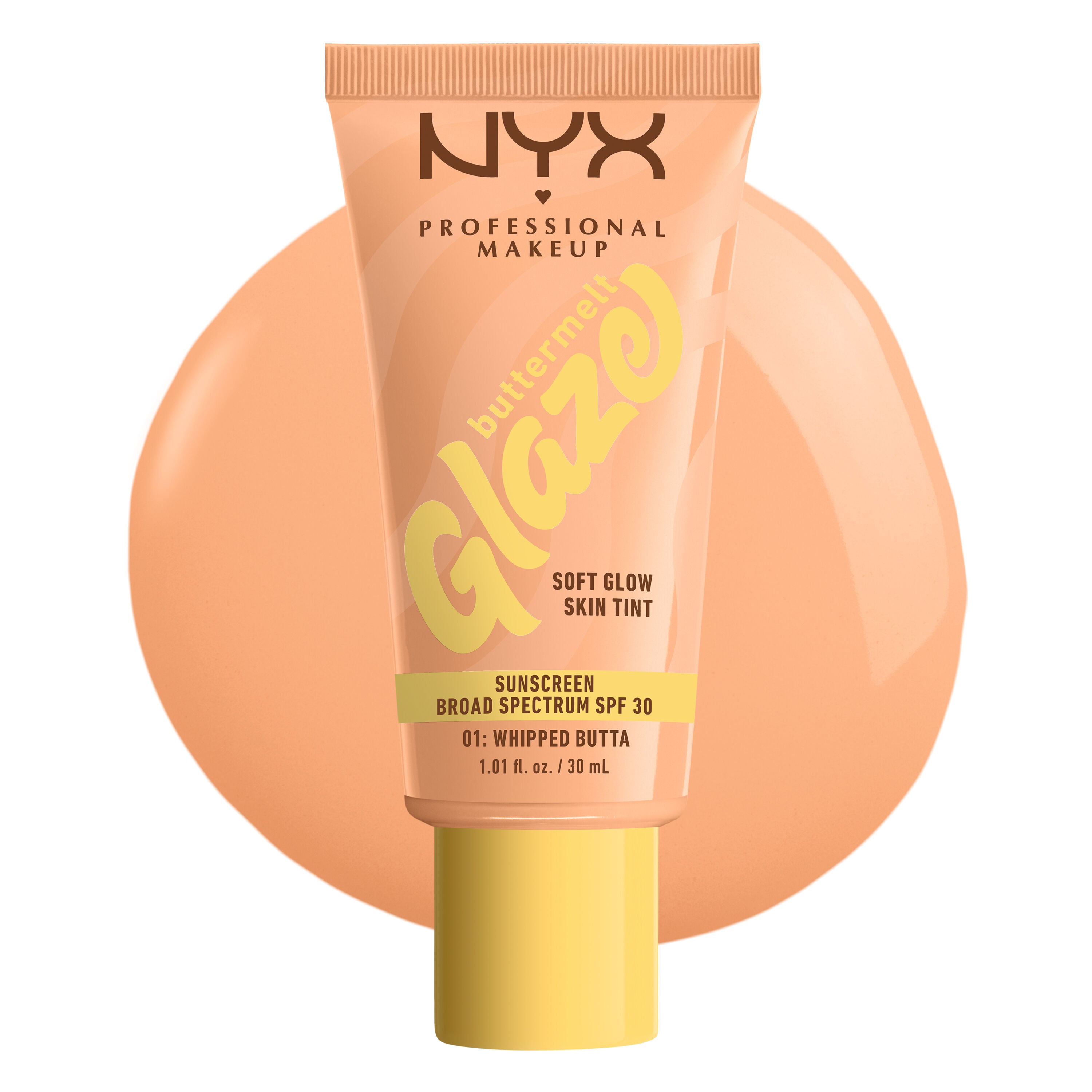 Buttermelt Glaze Skin Tint with SPF 30 with color swatch on white background