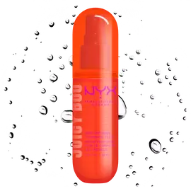 Front packshot of Juicy Boo spray mist with droplet particles on white background.