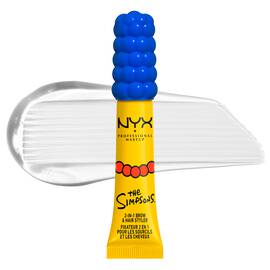 NYX Professional Makeup The Simpsons Mega Glue packshot with clear swatch and yellow packaging on a white background.