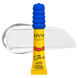 NYX Professional Makeup The Simpsons Mega Glue packshot with clear swatch and yellow packaging on a white background.
