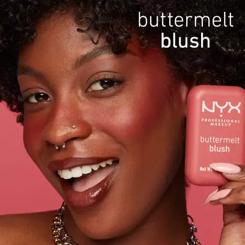 Buttermelt Blush is a highly pigmented powder blush infused with shea butter, mango butter, and almond butter. Blends like powder, glides like butta. Available in 12 shades including coral, peach, and cherry red. Delivers up to 12 hours of wear. Vegan and cruelty free.