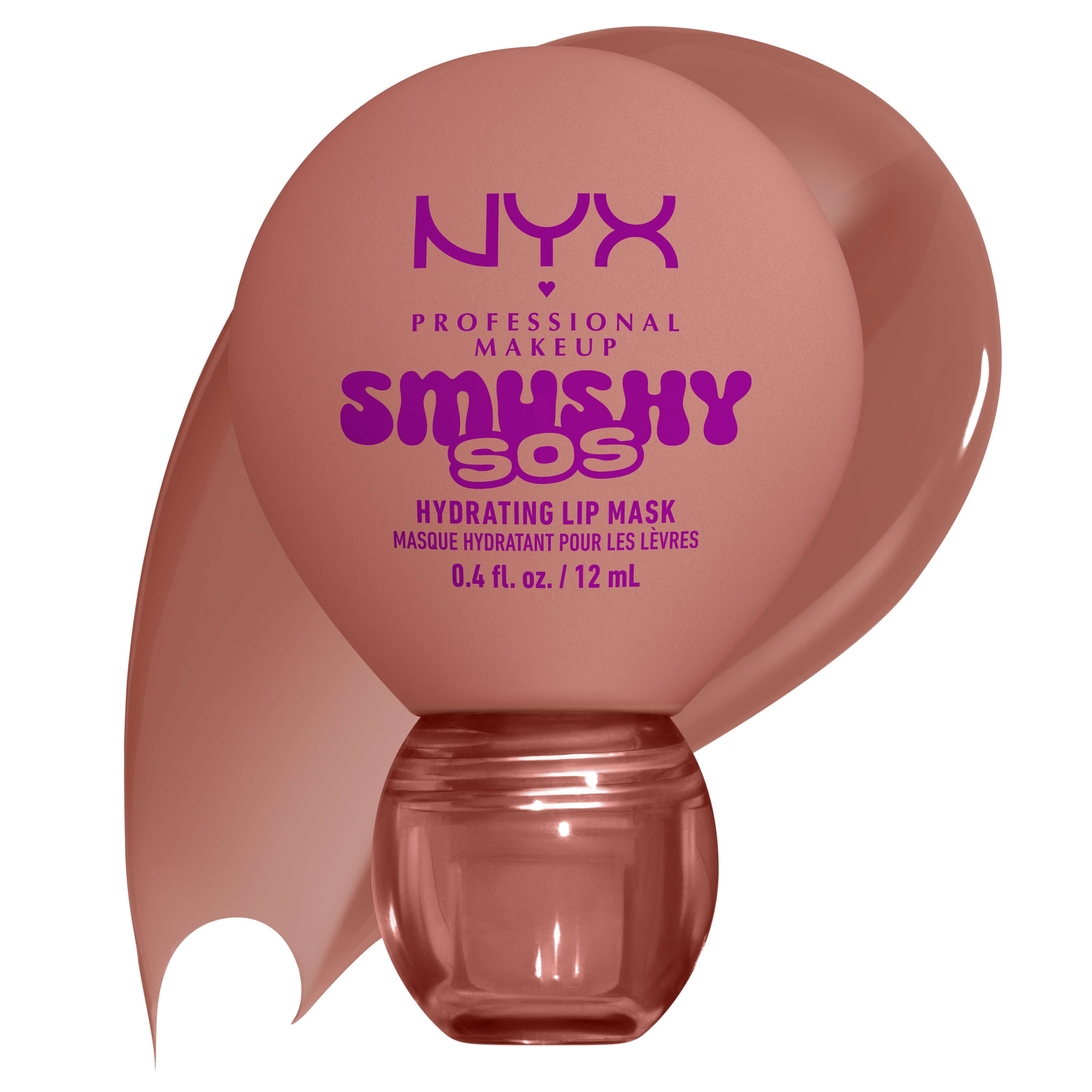 NYX Professional Makeup Smushy SOS Up to 12-Hour Hydrating Tinted Lip Treatment in Shea So Smooth with glossy texture swatch