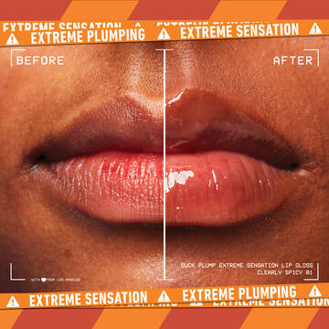before and after image of lips with Duck Plump Lip Plumping Gloss