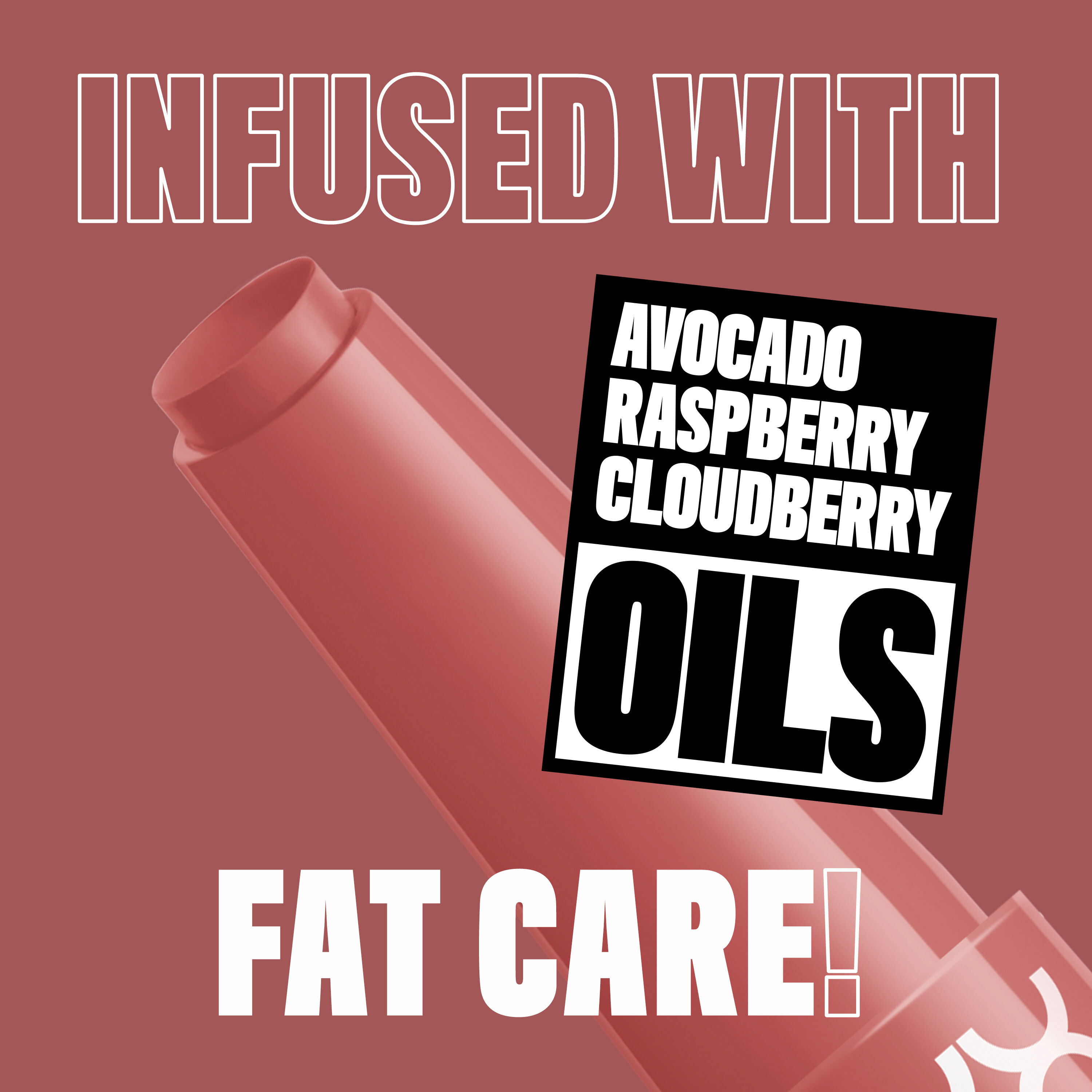 Close up of Fat Oil Slick Click in shade Caption This. Infused with Fat Care! Avocado, Raspberry, Cloudberry Oils