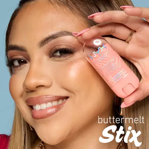 Introducing NYX Buttermelt Stix Glow Boosting Highlighter, a creamy highlighter stick that melts on contact for a smooth, dewy glow and skin-loving luminosity.