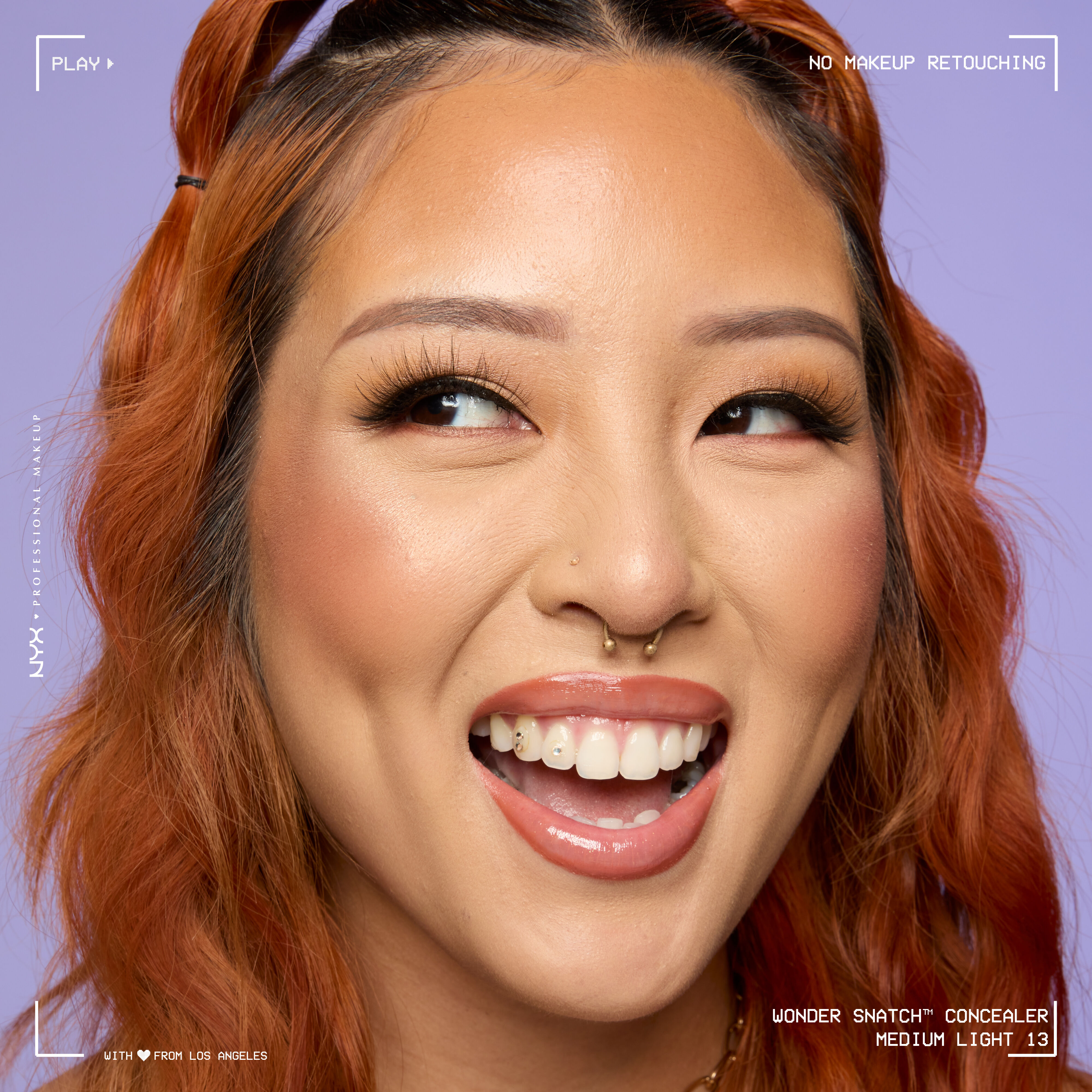 Close-up of model wearing Wonder Snatch(TM) Concealer, with brightened under-eyes, smooth-looking skin, and a natural finish.