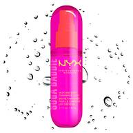 Front packshot of Suga Baddie Hair & Body Spray Mist with droplet particles on white background.