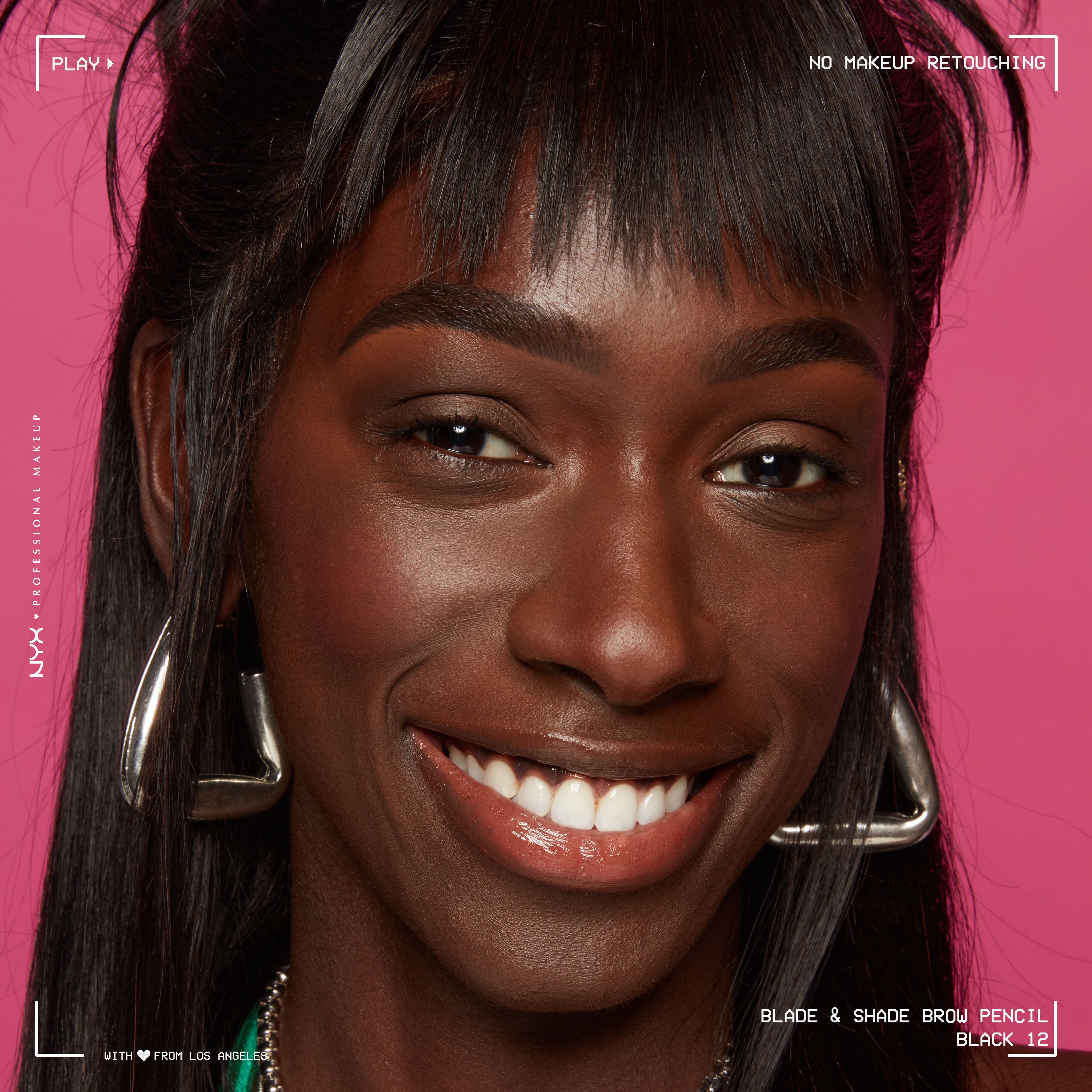 woman wearing Blade & Shade Nano Brow Pencil on pink background