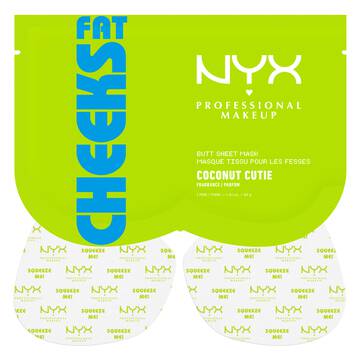 NYX Professional Makeup Fat Cheeks Butt Mask - front packaging with sheet mask patches displayed outside of sachet.
