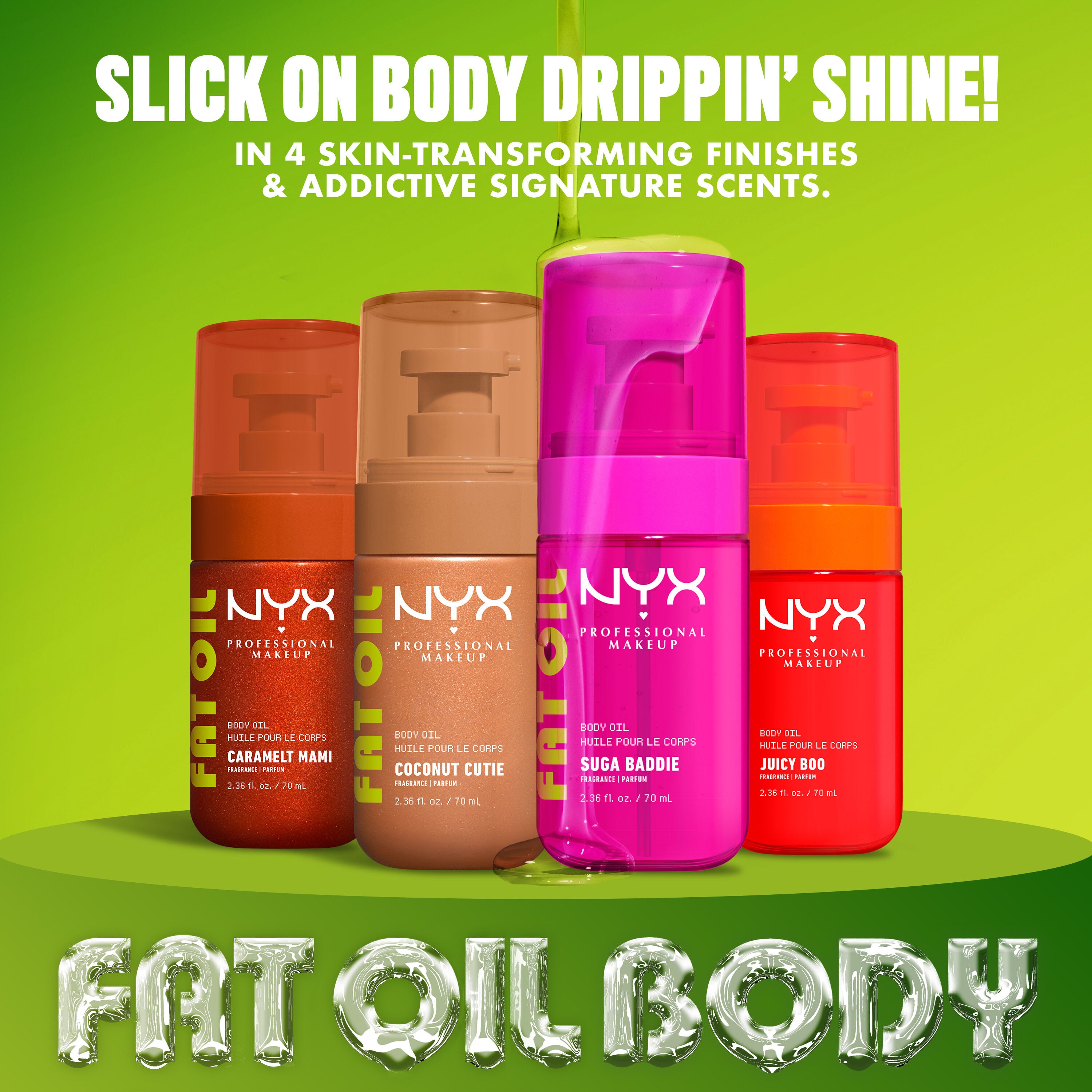 NYX Professional Makeup Fat Oil Body Oil product collection.