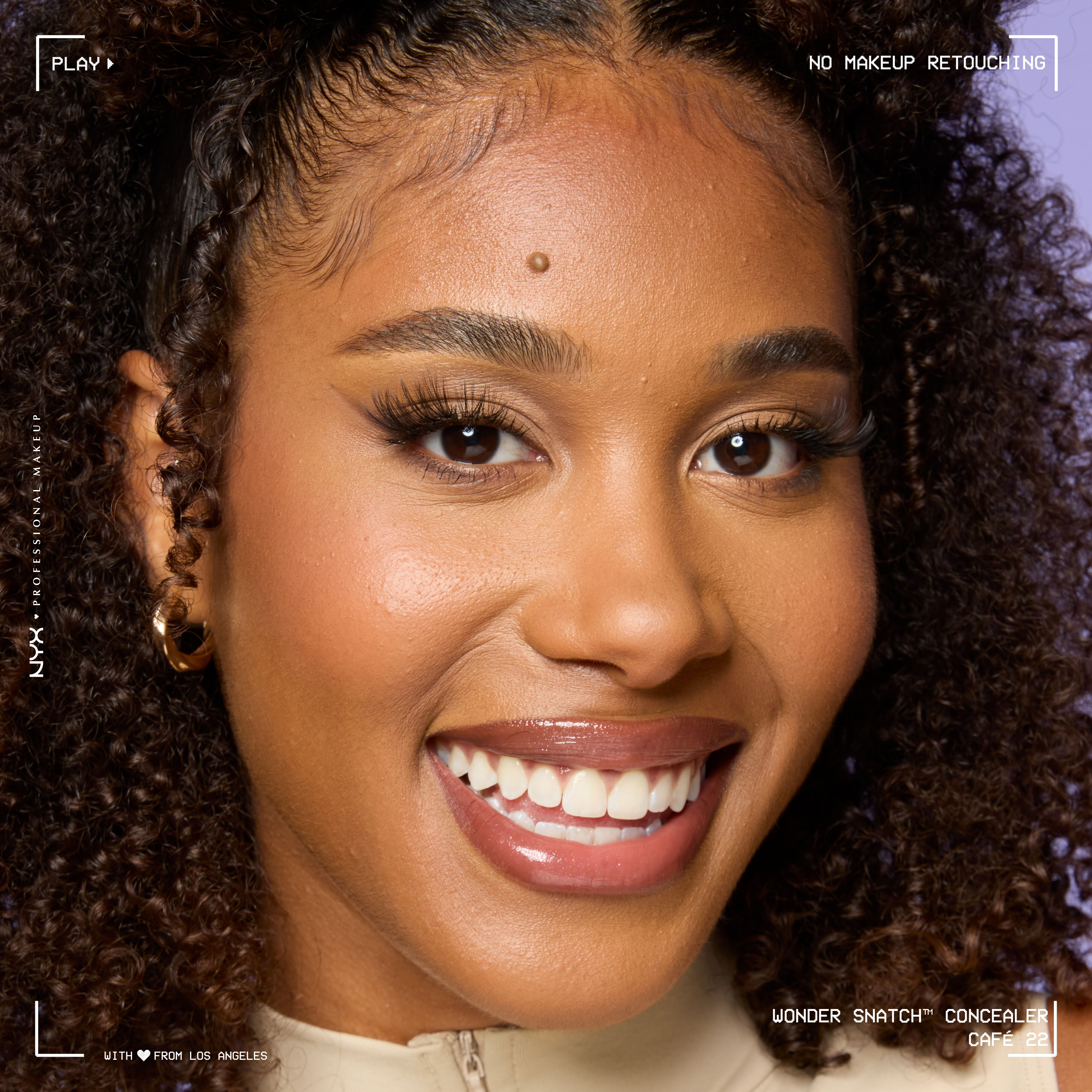 Close-up of model wearing Wonder Snatch(TM) Concealer, with brightened under-eyes, smooth-looking skin, and a natural finish.