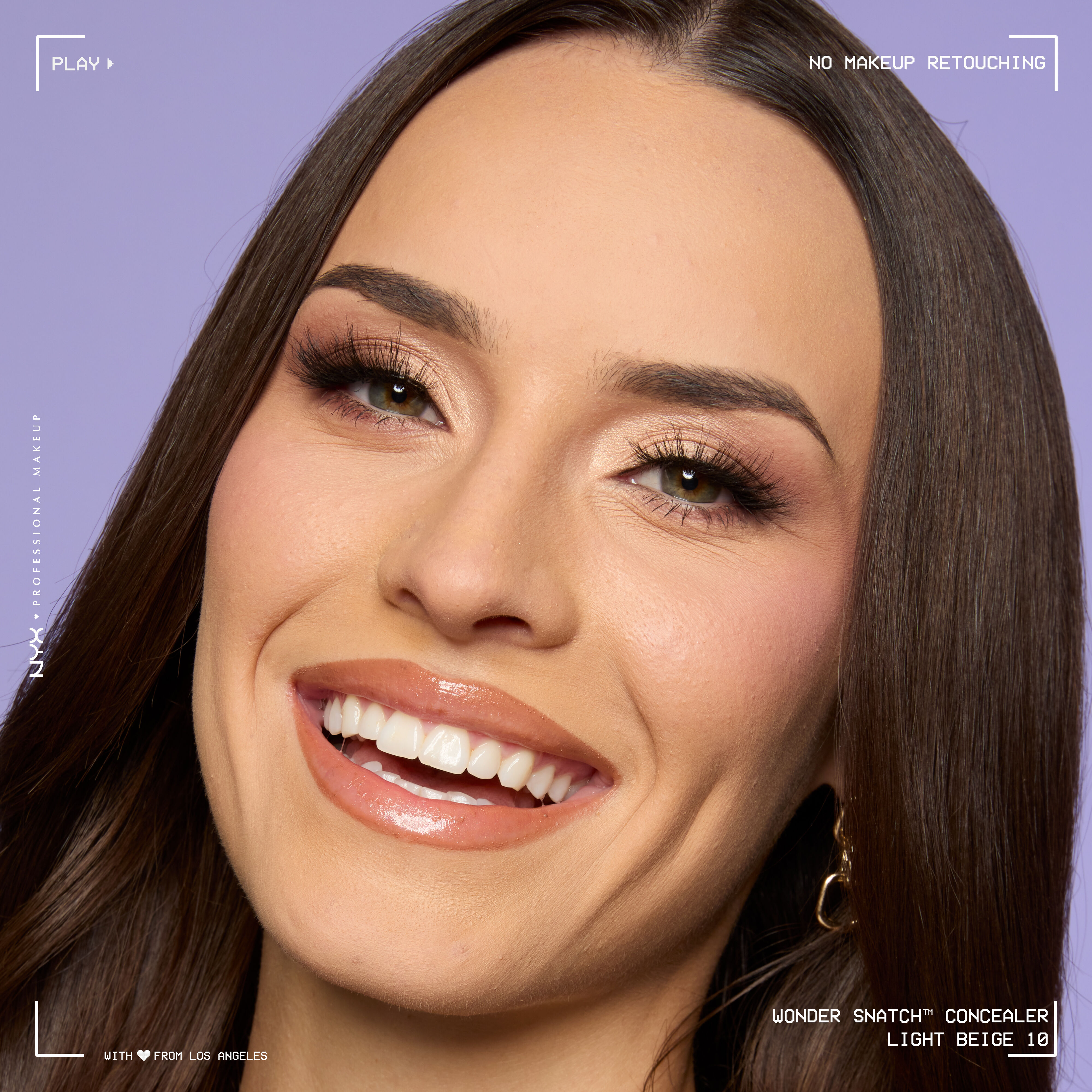 Close-up of model wearing Wonder Snatch(TM) Concealer, with brightened under-eyes, smooth-looking skin, and a natural finish.