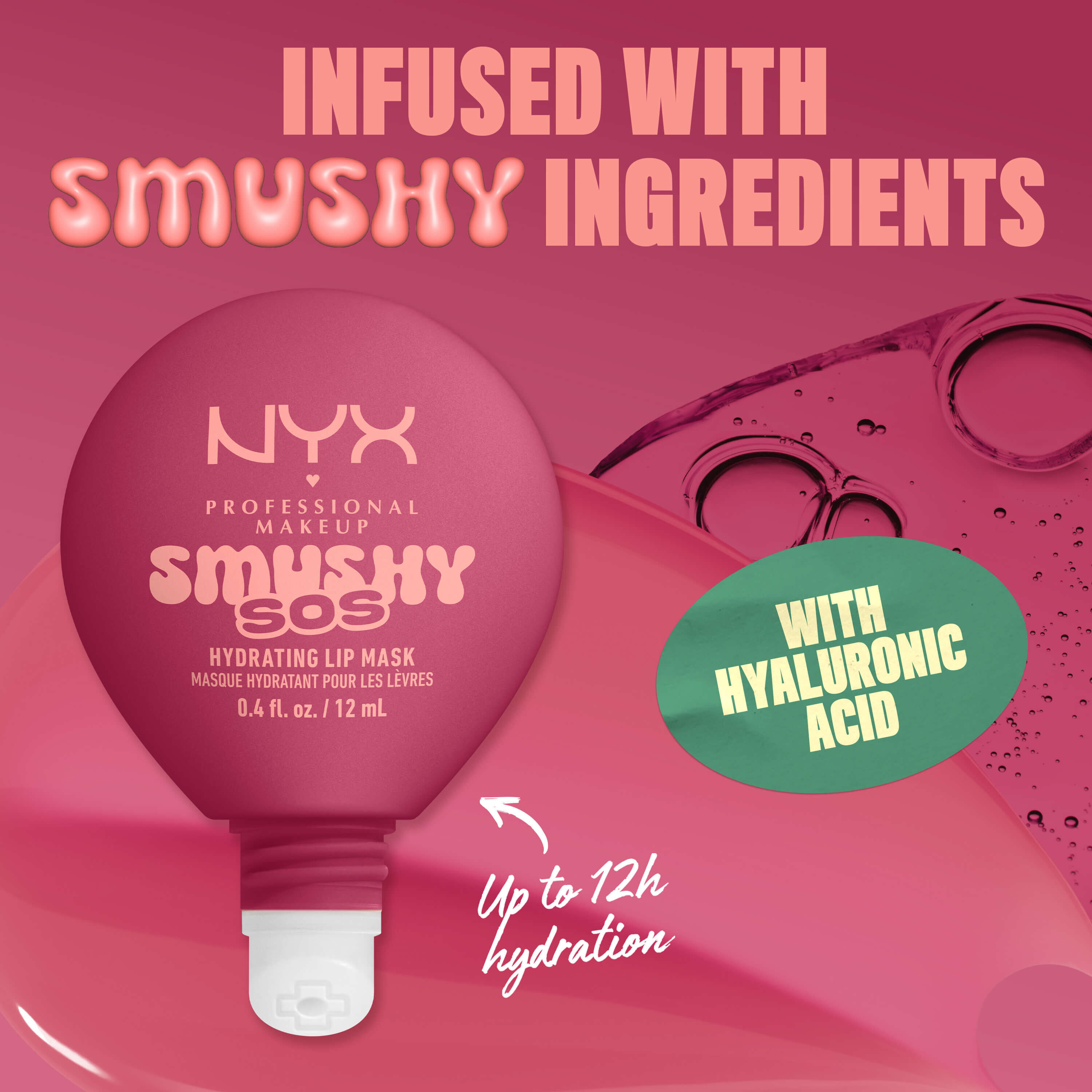 NYX Professional Makeup Smushy SOS hydrating lip mask in Rose Recharge with hyaluronic acid for up to 12-hour hydration