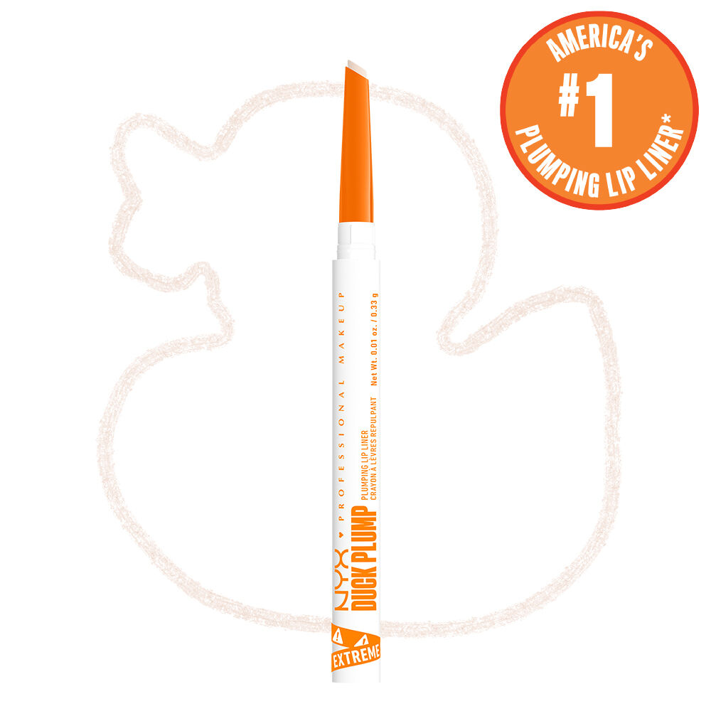 Duck Plump Plumping Lip Liner on white background with outline of cartoon duck
