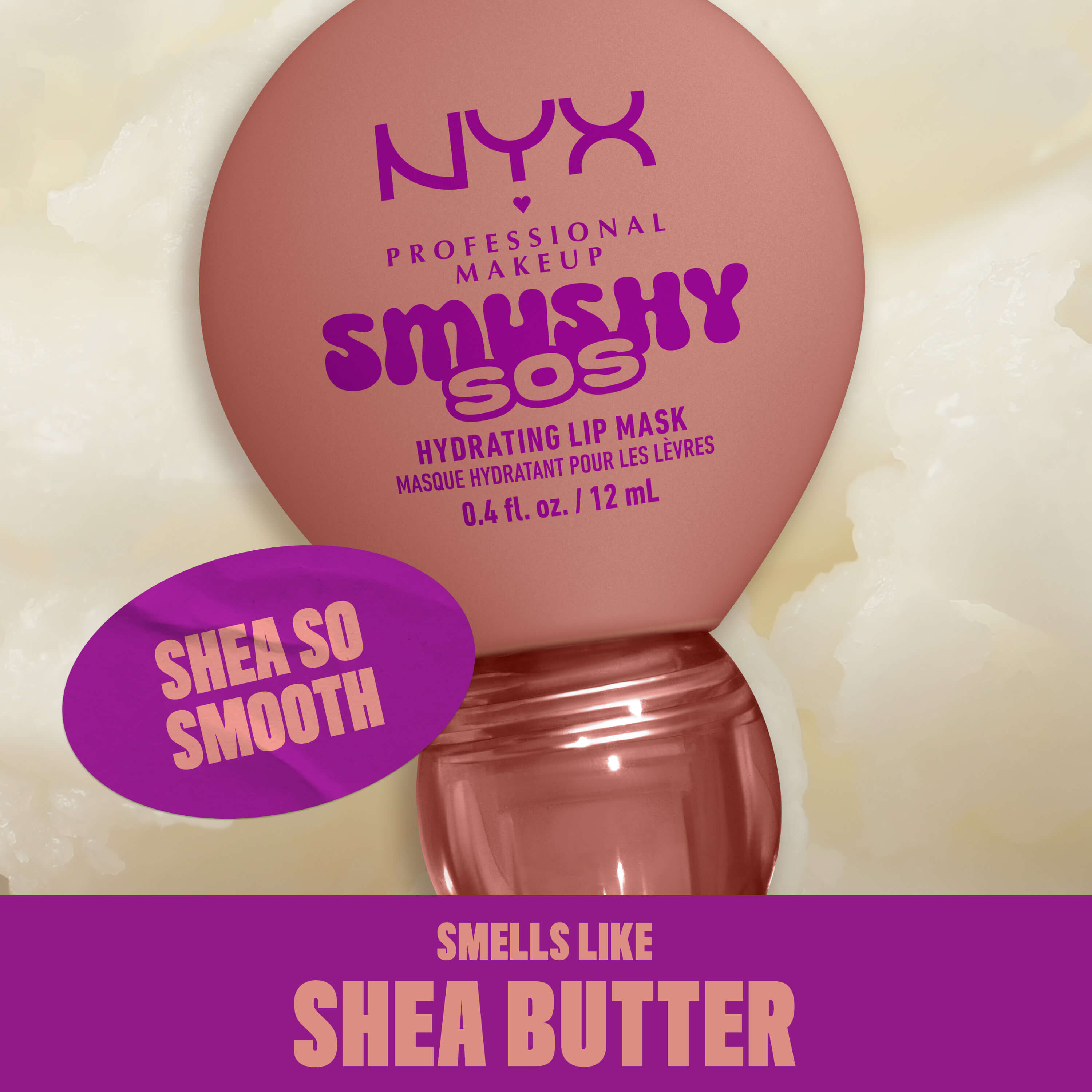 NYX Professional Makeup Smushy SOS lip mask in Shea So Smooth, a shea butter-scented nude shade