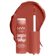 Smooth Whip Matte Lip Cream open tube on white background & dark green blue lip cream smear