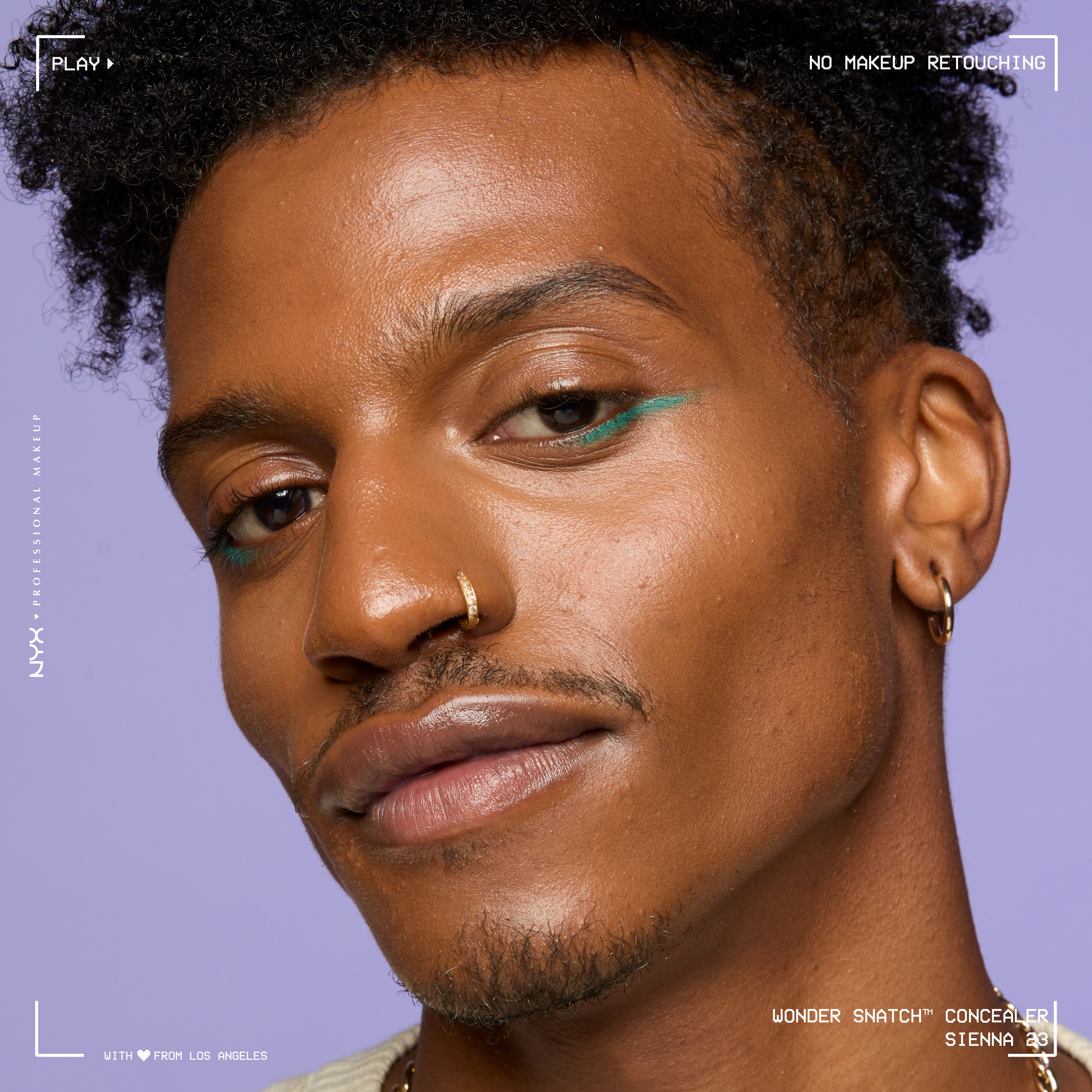 Close-up of model wearing Wonder Snatch(TM) Concealer, with brightened under-eyes, smooth-looking skin, and a natural finish.