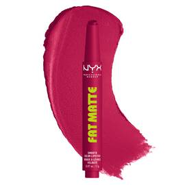 NYX Professional Makeup Fat Matte Smooth Color Lipstick in magenta shade Hibiscus Hug with creamy matte lipstick swatch showing smooth pigment and soft matte finish.