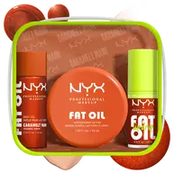 NYX Professional Makeup Caramelt Mami Fat Oil Lip & Body Kit includes a curated trio: a Caramelt Mami body oil, a shimmer body butter, and a Fat Oil Lip Drip.