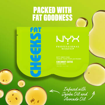 Packed with Fat Goodness - NYX Professional Makeup Fat Cheeks Butt Mask on lime green background. Infused with Jojoba Oil and Avocado Oil.
