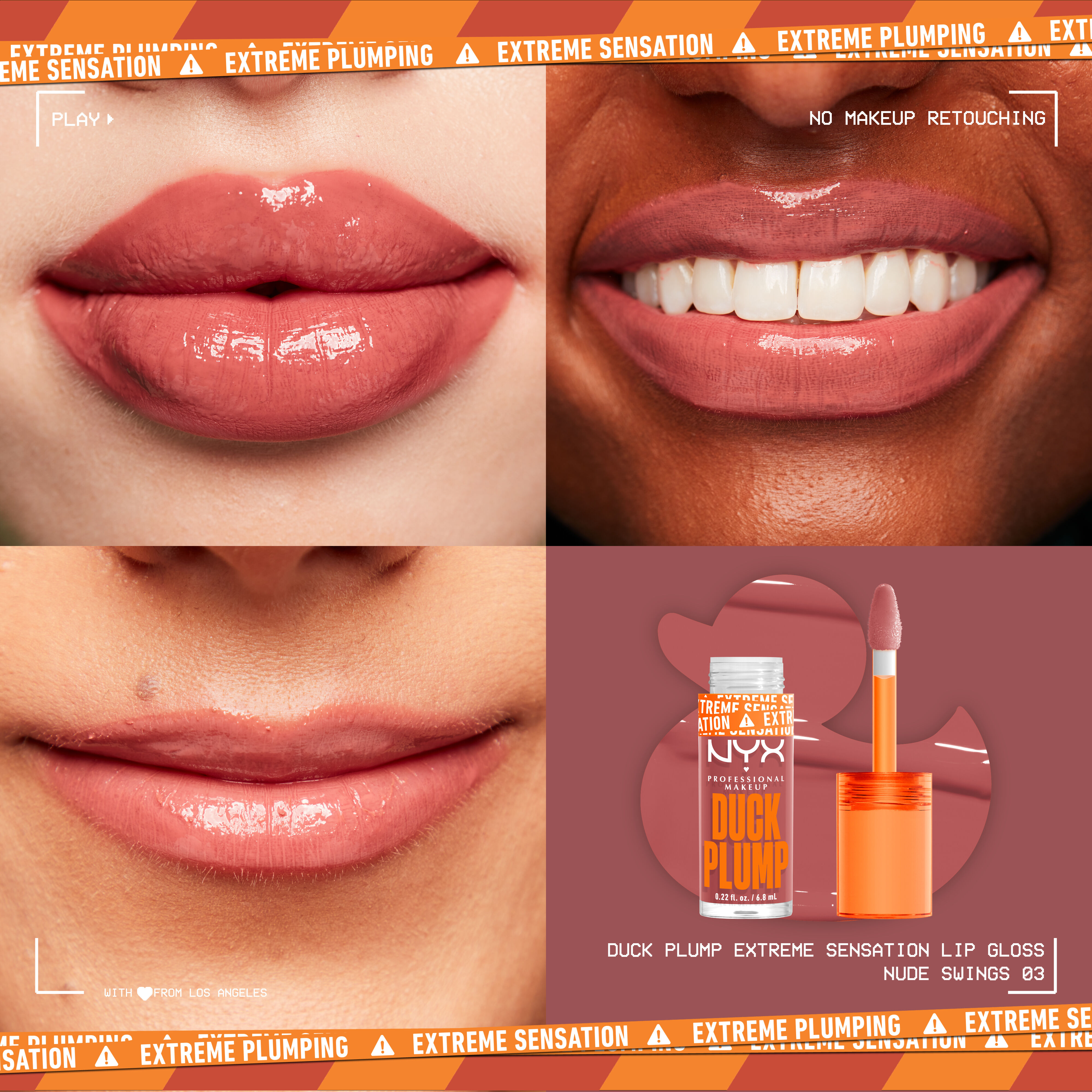 Duck Plump Lip Plumping Gloss on three different pairs of lips
