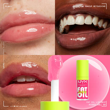 Fat Oil Lip Drip Lip Oil in shade Missed Call on three different skin tones