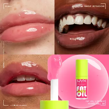 Fat Oil Lip Drip Lip Oil in shade Missed Call on three different skin tones