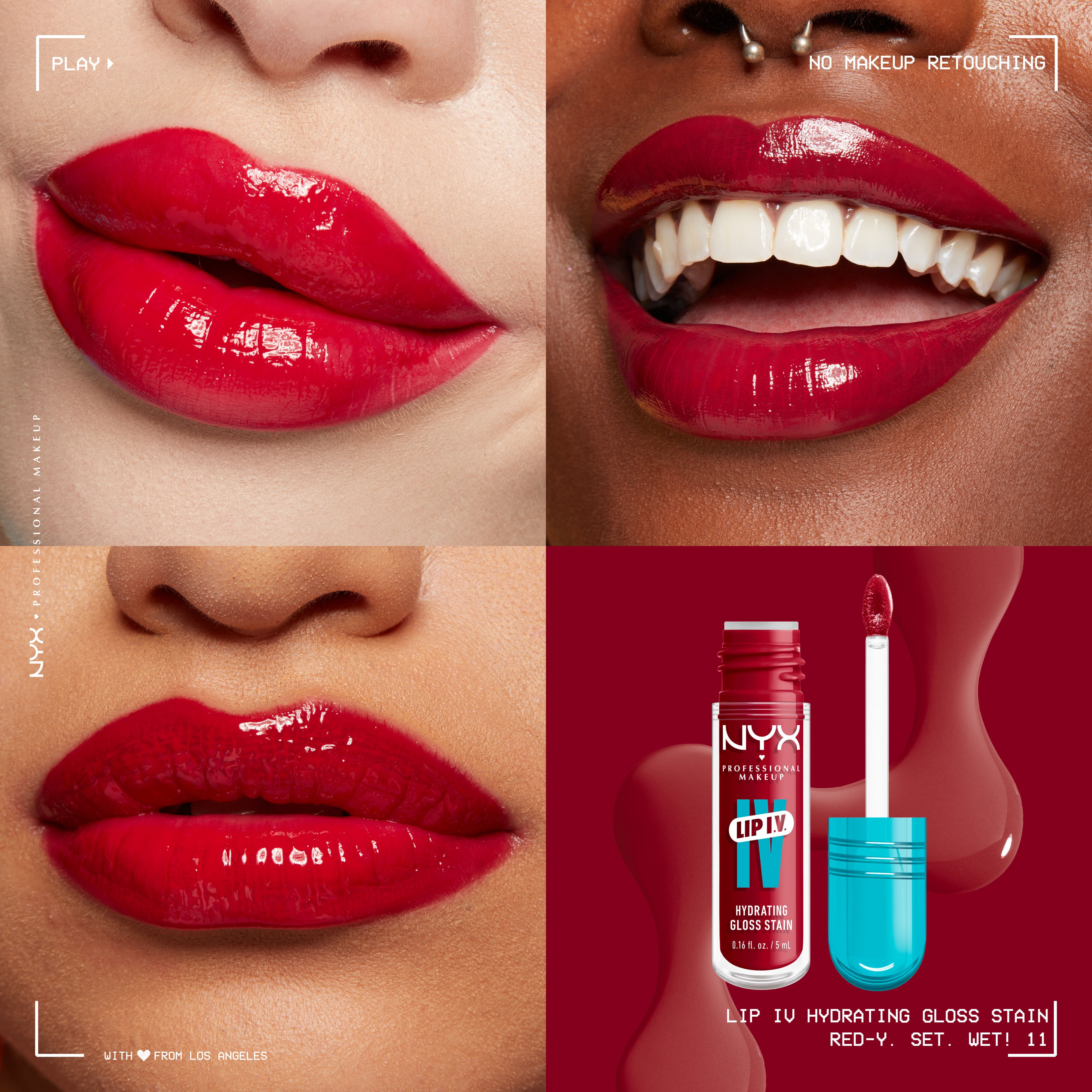 Lip I.V. Hydrating Lip Stain Gloss on three different skin tones