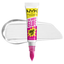 NYX Professional Makeup The Brow Glue Crazy Lift product packshot on white background with clear product texture swatch