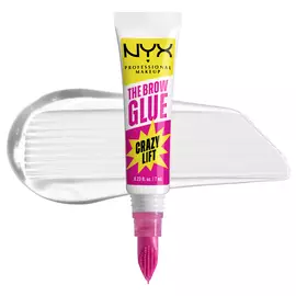 NYX Professional Makeup The Brow Glue Crazy Lift product packshot on white background with clear product texture swatch