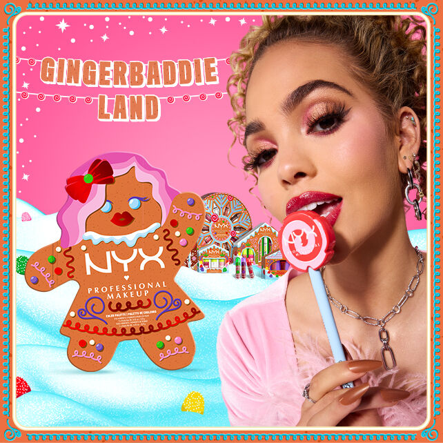 Spice up your holiday look with the Gingerbaddie Holiday Shadow Palette, featuring rich shades inspired by holiday treats in a gingerbread-shaped palette.
