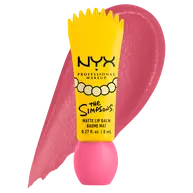 NYX Professional Makeup The Simpsons Smushy Smushy Matte Lip Balm packshot with pink swatch and yellow packaging on a white background in shade 01 Smarty Pink