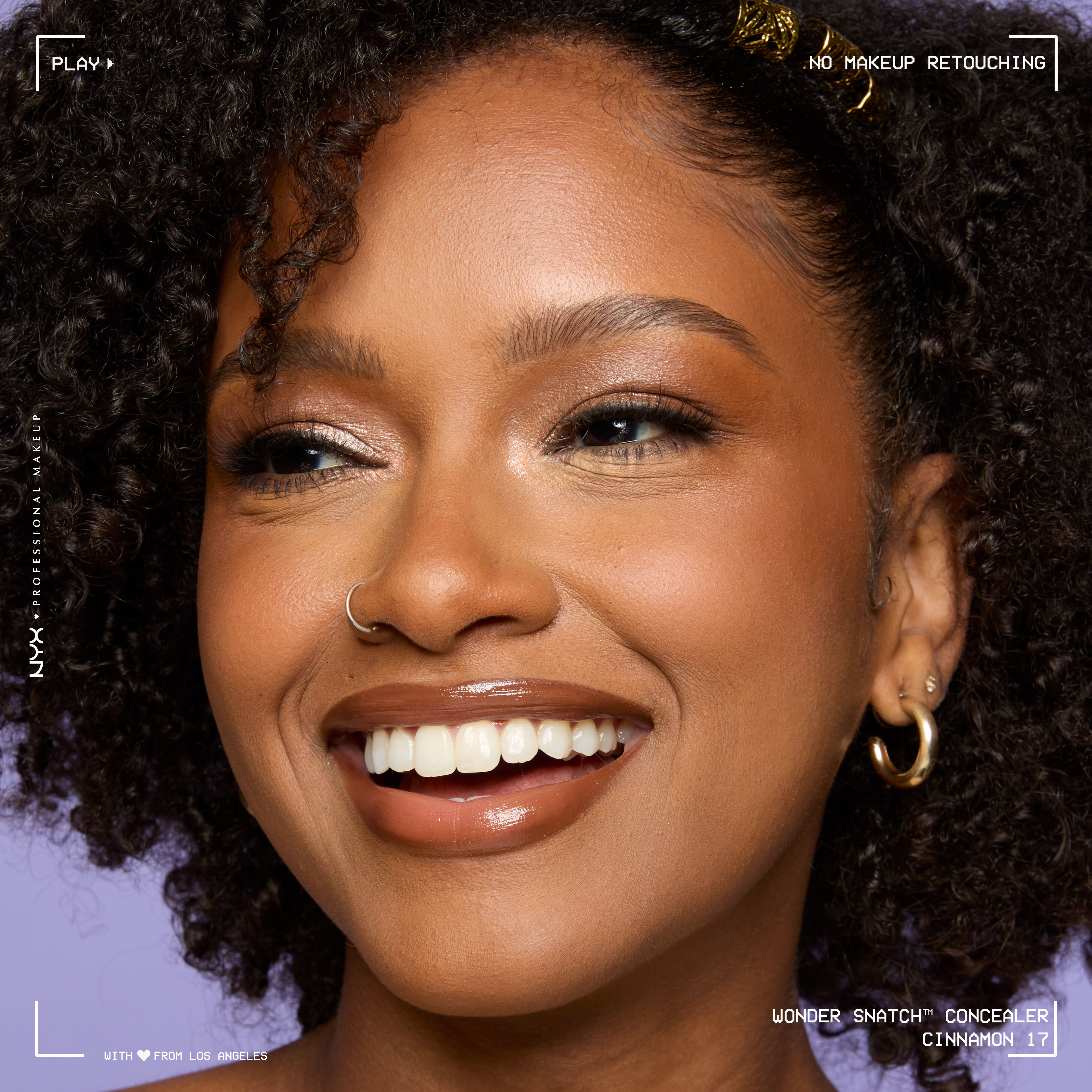 Close-up of model wearing Wonder Snatch(TM) Concealer, with brightened under-eyes, smooth-looking skin, and a natural finish.