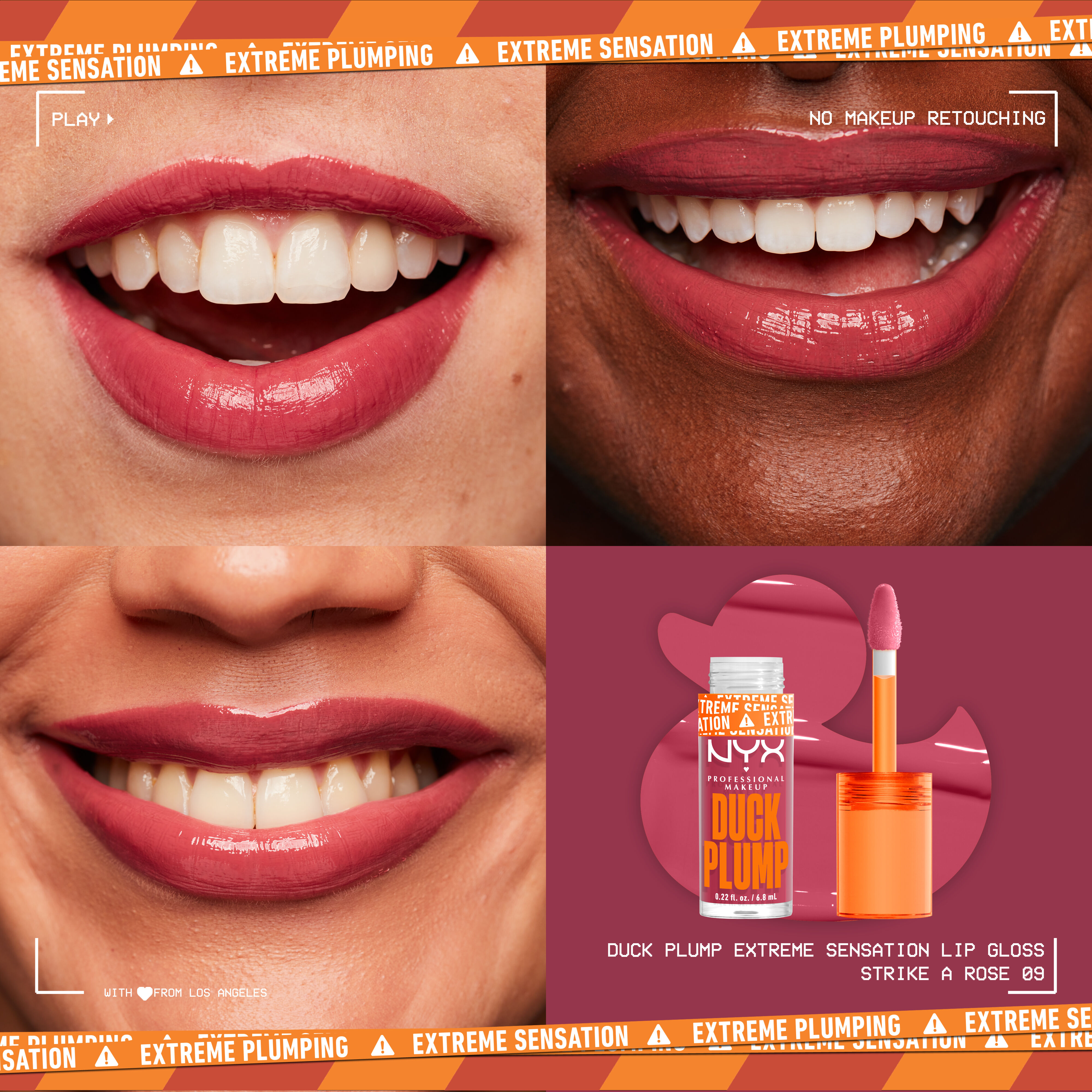 Duck Plump Lip Plumping Gloss on three different pairs of lips