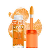 Duck Plump glitter holographic lip gloss bottle and applicator with duck cutout background