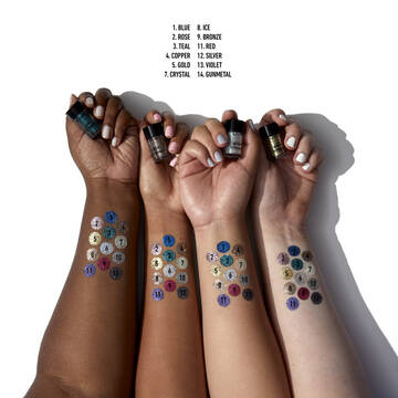 Face and body glitter swatches on different skin tones