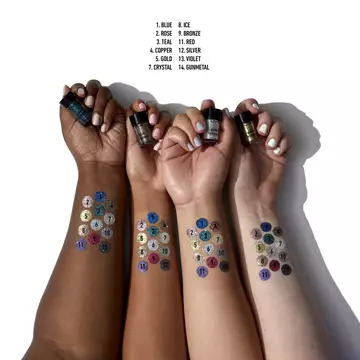Face and body glitter swatches on different skin tones