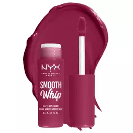 Smooth Whip Matte Lip Cream open tube on white background & dark green blue lip cream smear
