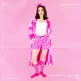 Model Alyssa wearing Soft n' Smushy headband, robe, boxers, and socks, posing, smiling, and looking at the camera