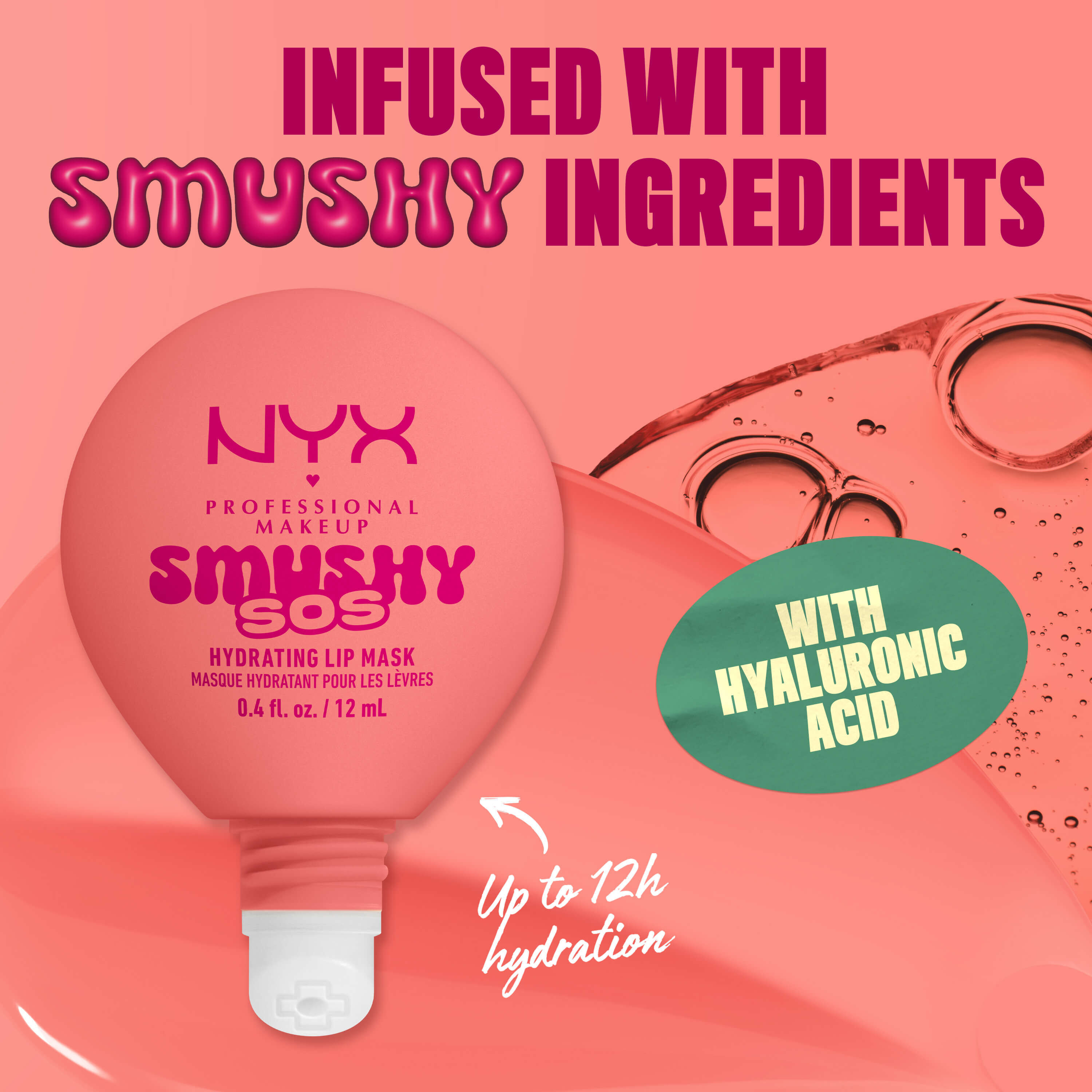 NYX Professional Makeup Smushy SOS hydrating lip mask in Peachy Pamper with hyaluronic acid for up to 12-hour hydration
