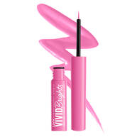 Vivid Brights Colored Liquid Eyeliner bottle on white background and eyeliner squiggle